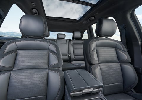 The spacious second row and available panoramic Vista Roof® is shown. | Empire Lincoln of Huntington in Huntington NY